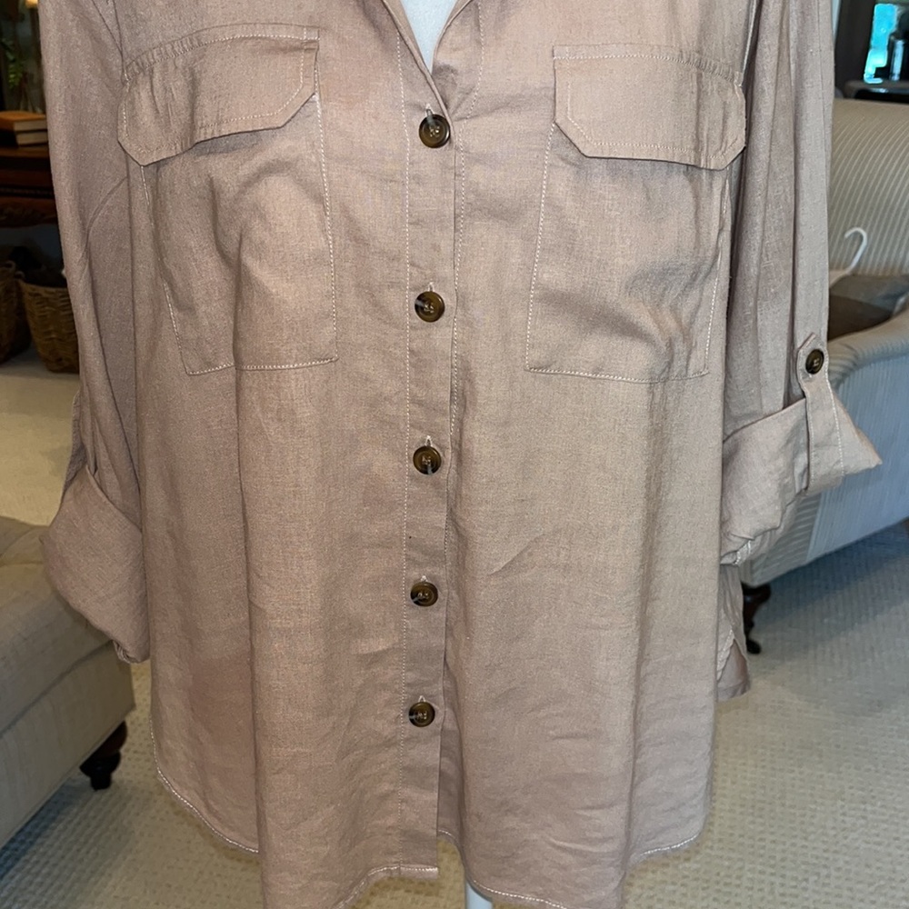 Velvet Heart tan linen button up blouse - Picture 3 of 15